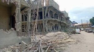 Dangling pillars after the demolition at the ASPAMDA section of the market
